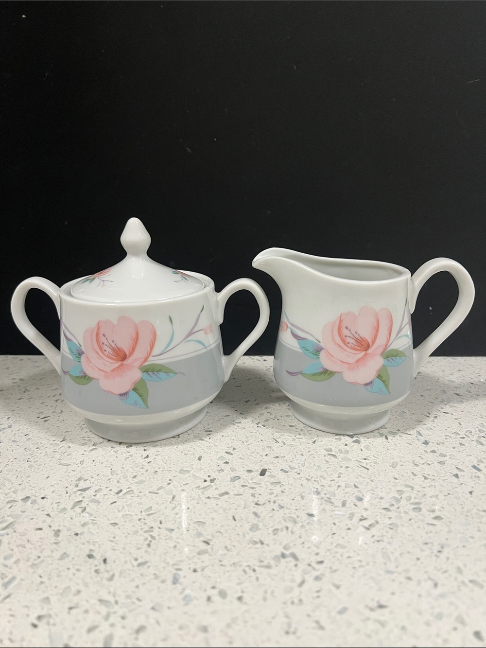Vintage SALTERA HIMARK Victorian Rose Sugar Creamer Set Japan 1985 Floral